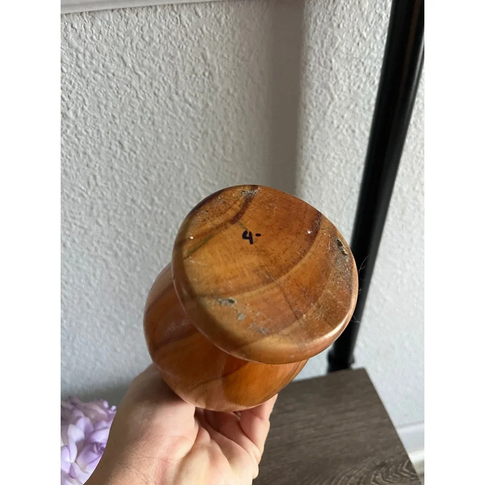 Vintage Hand Carved Wooden Bud Vase with Handle Mid Century Modern‎ Boho Decor